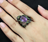 Серебряное кольцо с аметистом и цаворитами Серебро 925