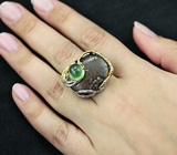 Серебряное кольцо с австралийским болдер опалом и пренитом Серебро 925