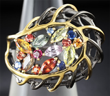 Серебряное кольцо с разноцветными сапфирами Серебро 925