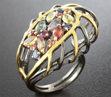 Серебряное кольцо с разноцветными сапфирами Серебро 925