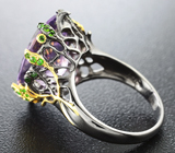 Серебряное кольцо с аметистом и цаворитами Серебро 925