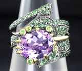 Серебряное кольцо с аметистом и цаворитами Серебро 925