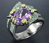 Серебряное кольцо с аметистом и цаворитами Серебро 925
