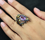 Серебряное кольцо с аметистом, синими сапфирами и цаворитами Серебро 925