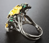 Серебряное кольцо c эфиопским опалом, изумрудами, желтыми и розовыми сапфирами Серебро 925