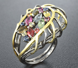 Серебряное кольцо с разноцветными сапфирами Серебро 925