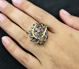 Серебряное кольцо с разноцветными сапфирами Серебро 925