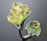 Серебряное кольцо с бриолетами цитринов и цаворитами Серебро 925