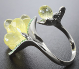 Серебряное кольцо с бриолетами цитринов и цаворитами Серебро 925