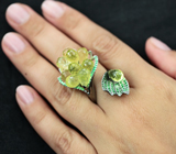 Серебряное кольцо с бриолетами цитринов и цаворитами Серебро 925