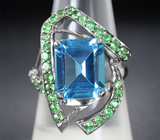 Серебряное кольцо с топазом и цаворитами Серебро 925