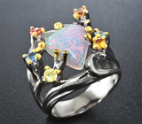 Серебряное кольцо с эфиопским опалом и разноцветными сапфирами Серебро 925