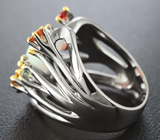 Серебряное кольцо с эфиопским опалом и разноцветными сапфирами Серебро 925