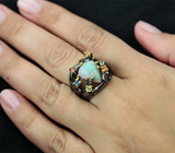 Серебряное кольцо с эфиопским опалом и разноцветными сапфирами Серебро 925