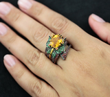 Серебряное кольцо с цитрином, цаворитами и оранжевыми сапфирами Серебро 925