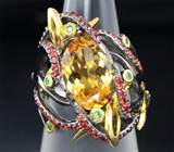 Серебряное кольцо c цитрином, сапфирами и цаворитами Серебро 925