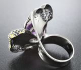 Серебряное кольцо с аметистом и синими сапфирами Серебро 925