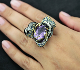 Серебряное кольцо с аметистом и синими сапфирами Серебро 925