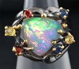 Серебряное кольцо с эфиопским опалом и разноцветными сапфирами Серебро 925