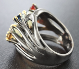 Серебряное кольцо с эфиопским опалом и разноцветными сапфирами Серебро 925