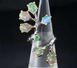 Серебряное кольцо с изумрудом и эфиопскими опалами Серебро 925