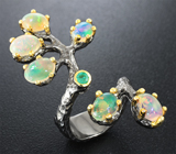 Серебряное кольцо с изумрудом и эфиопскими опалами Серебро 925