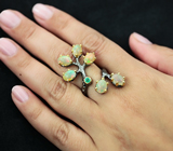 Серебряное кольцо с изумрудом и эфиопскими опалами Серебро 925