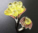 Серебряное кольцо с бриолетами цитринов и оранжевыми сапфирами Серебро 925