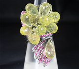 Серебряное кольцо с бриолетами цитринов и пурпурно-розовыми сапфирами Серебро 925