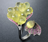 Серебряное кольцо с бриолетами цитринов и пурпурно-розовыми сапфирами Серебро 925