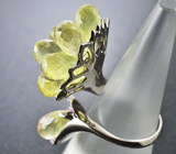 Серебряное кольцо с бриолетами цитринов и пурпурно-розовыми сапфирами Серебро 925