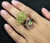 Серебряное кольцо с бриолетами цитринов и пурпурно-розовыми сапфирами Серебро 925