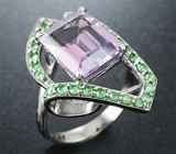 Серебряное кольцо с аметистом и цаворитами Серебро 925