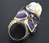 Серебряное кольцо c жемчужиной барокко и аметистами Серебро 925