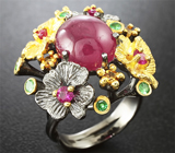 Серебряное кольцо c рубинами, желтыми сапфирами и цаворитами Серебро 925