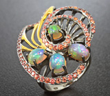 Серебряное кольцо c эфиопскими опалами и оранжевыми сапфирами Серебро 925