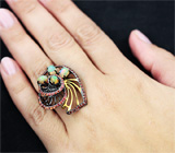 Серебряное кольцо c эфиопскими опалами и оранжевыми сапфирами Серебро 925