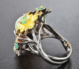 Серебряное кольцо с эфиопским опалом, изумрудами и сапфирами Серебро 925