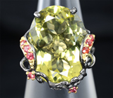 Серебряное кольцо с лимонным цитрином и красными сапфирами Серебро 925