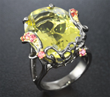 Серебряное кольцо с лимонным цитрином и красными сапфирами Серебро 925