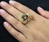 Серебряное кольцо с мекскиканским огненным агатом и цаворитами гранатами Серебро 925