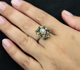 Серебряное кольцо с эфипоским опалом, цаворитами и синими сапфирами Серебро 925