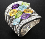 Праздничное серебряное кольцо с самоцветами Серебро 925