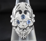 Оригинальное cеребряное кольцо «Череп» с синими сапфирами Серебро 925