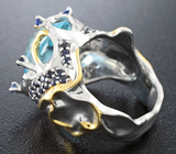 Серебряное кольцо с кабошоном топаза и синими сапфирами Серебро 925
