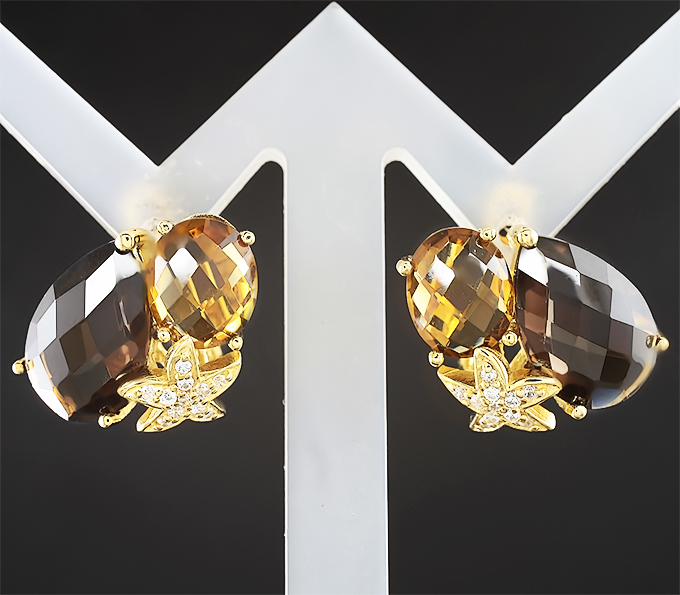 Оригинальные серебряные серьги с дымчатым кварцем