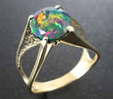 Золотое кольцо с ярким ограненным кристаллическим черным опалом 1,7 карат Золото
