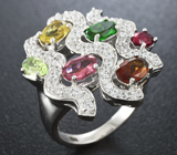 Изысканное серебряное кольцо с разноцветными турмалинами и диопсидом Серебро 925
