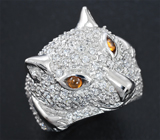 Скульптурное серебряное кольцо «Волк» с цитринами Серебро 925