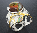 Серебряное кольцо с мексиканским огненным агатом и эфиопским опалом Серебро 925